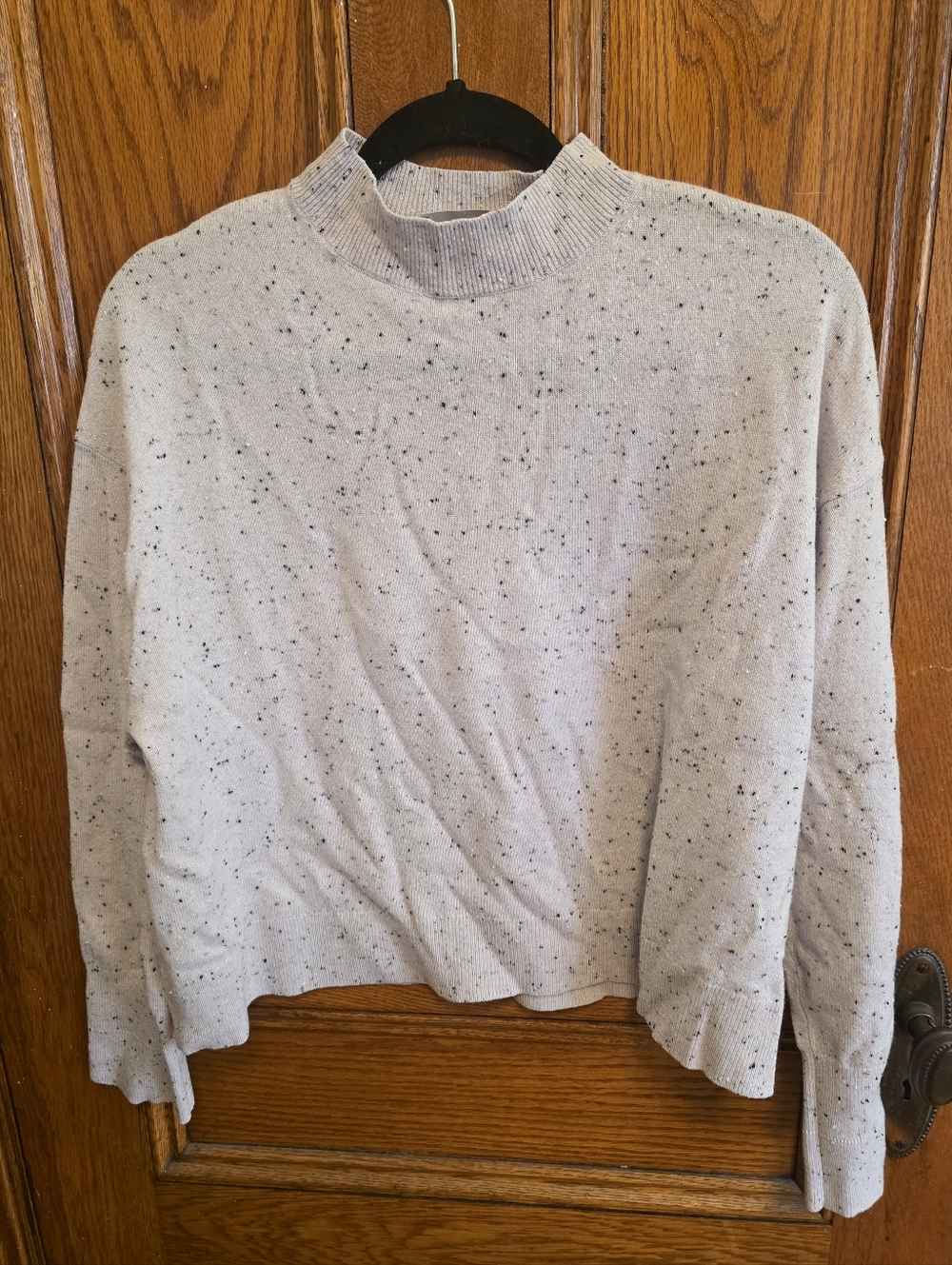 Everlane Mockneck Cropped Cashmere Sweater, Lavender Donegal. XL